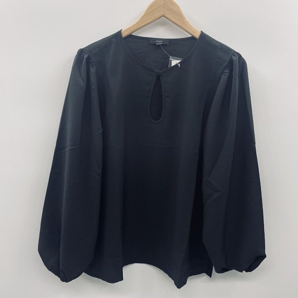 J Crew Womens Size LT Large Tall Long Sleeve Keyhole Top in Black BL712 1992